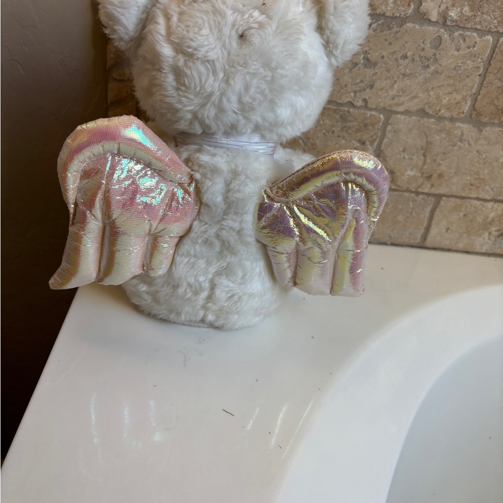 White Plush Teddy Bear with Bow and Angel Wings Vintage Toy Stuffed Animal - Picture 5 of 6
